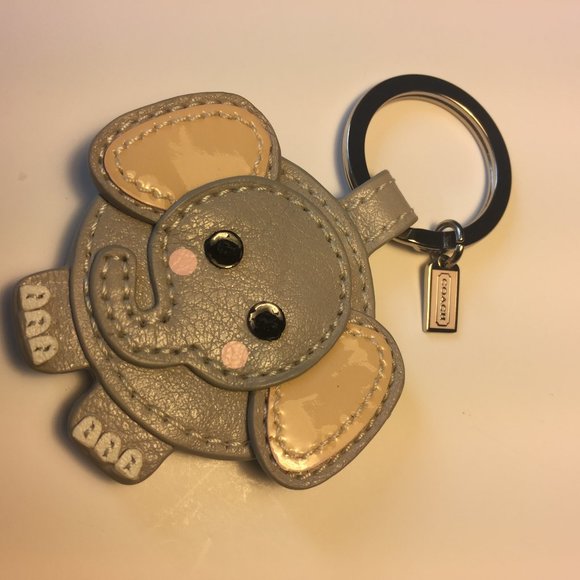 COACH Grey Leather Pink Elephant Key Fob F93073